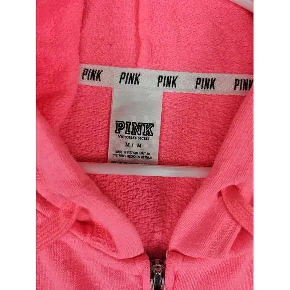 Y2K Victorias Secret Pink Full Zip Hoodie Size Medium Pink Fleece '14 - Picture 3 of 8